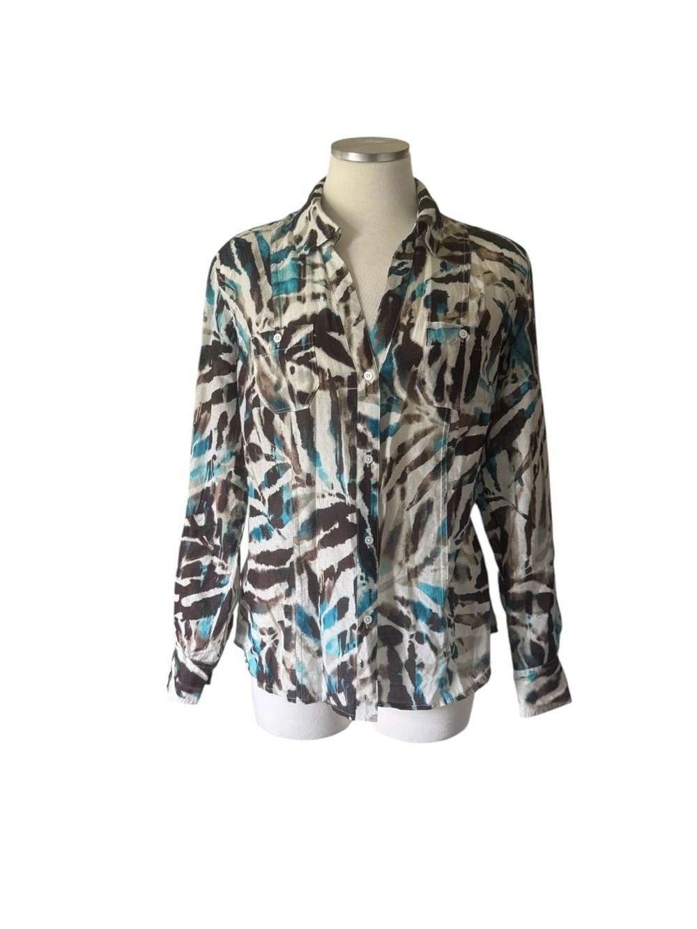 Tommy Bahama Teal, Brown & White Abstract Print Button-Down Shirt